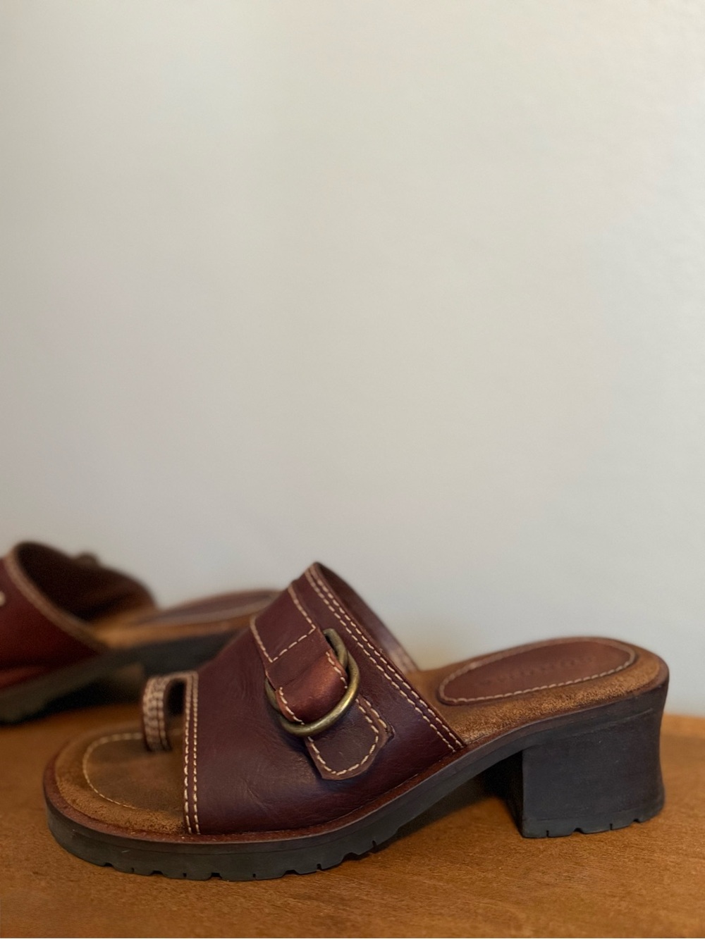 Sonoma Brown Leather Slide Heeled Sandal with Buckle